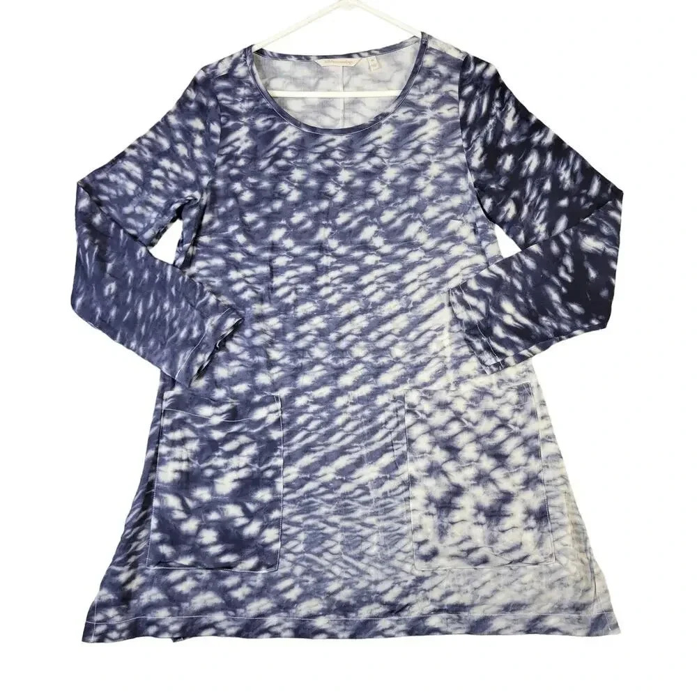 Soft Surroundings Tunic Top Women's XS Oversized Tie Dye Coastal Nautical Pocket